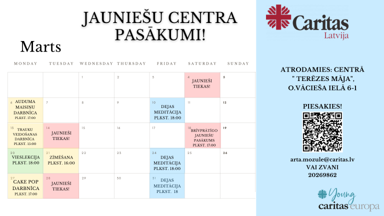 Caritas Jauniešu centra kalendārs martam