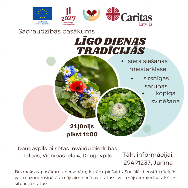 Caritas Latvija piedāvā ESF+ programmas ietvaros pasākumu Daugavpilī