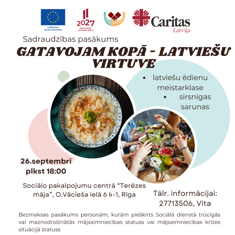 Caritas Latvija piedāvā ESF+ programmas ietvaros pasākumu Rīgā