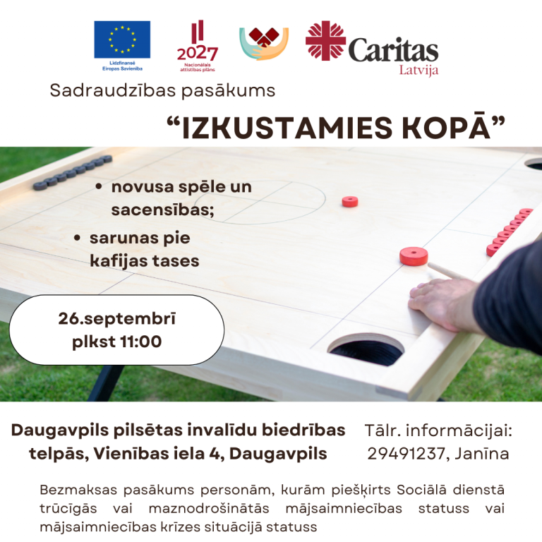 Caritas Latvija piedāvā ESF+ programmas ietvaros pasākumu Daugavpilī