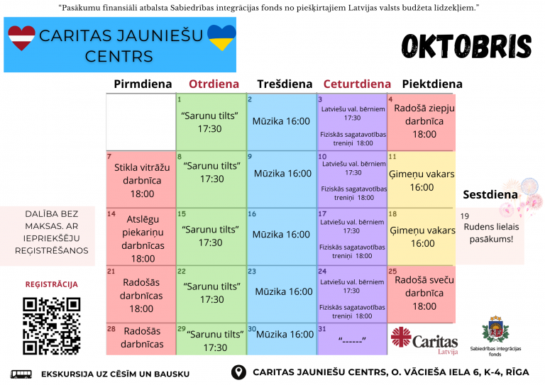 Caritas Latvija Jauniešu centra nodarbības un pasākumi oktobrī!