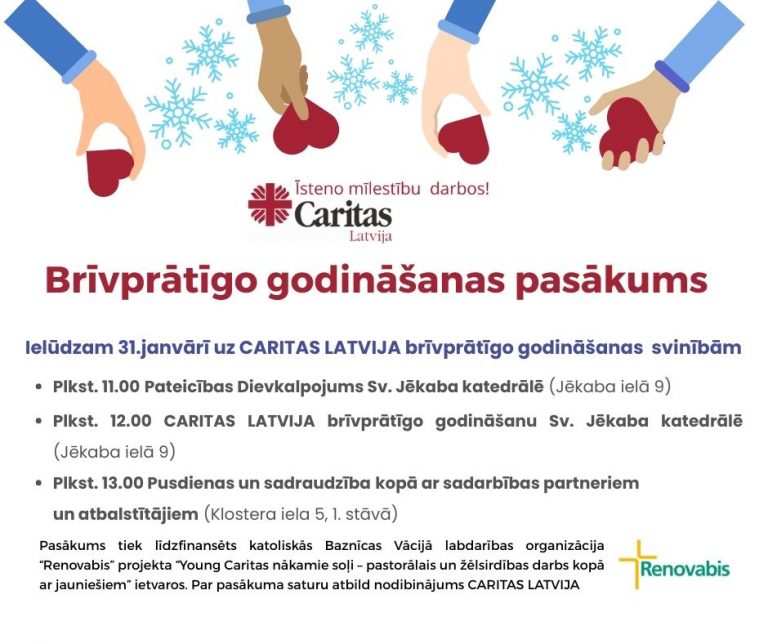 Aicinām pievienoties Caritas brīvprātīgo godināšanas pasākumam 31. janvārī