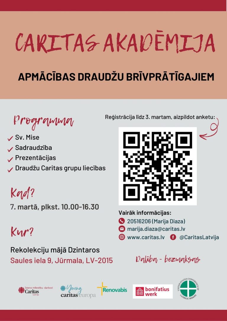 „Caritas Latvija” rīko „Caritas Akadēmiju” draudžu brīvprātīgajiem.