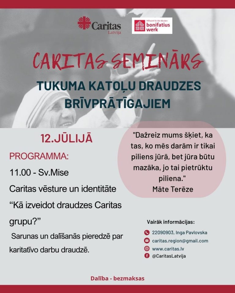 Sirsnīgi aicinām uz Caritas semināru Tukumā!