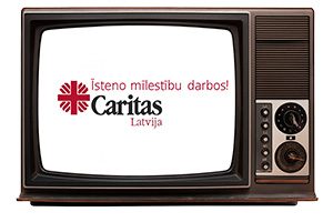 Retro televīzors ar Caritas logo